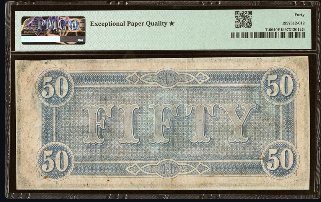 Back of 1864 Confederate $50