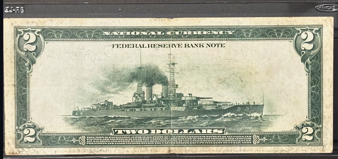 Back of 1918 $2 Federal Reserve Bank Note “Battleship”