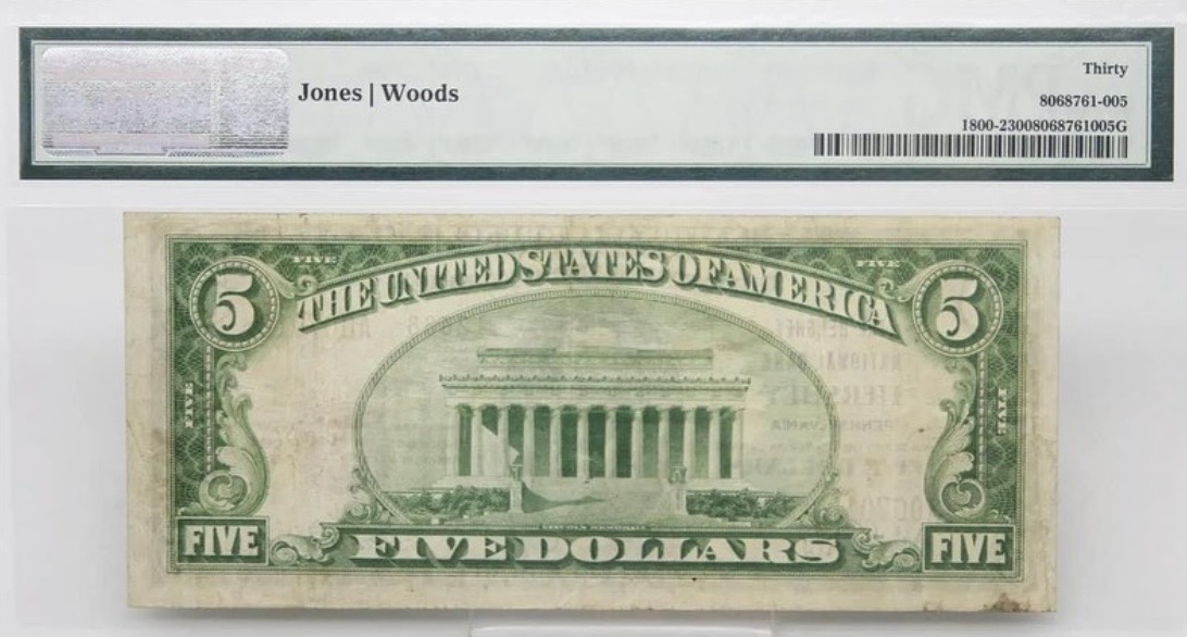 Back of 1929 $5 · Hershey, Pennsylvania