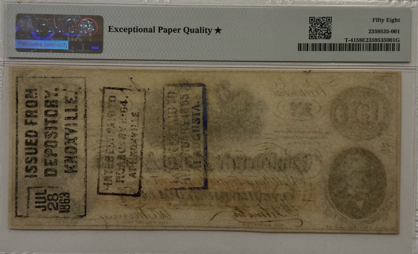 Original back photograph of Confederate $100 · T-41