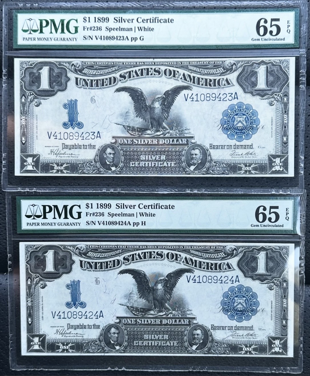 Original photograph of sold 1899 $1 Silver Certificate “Black Eagle” Pair