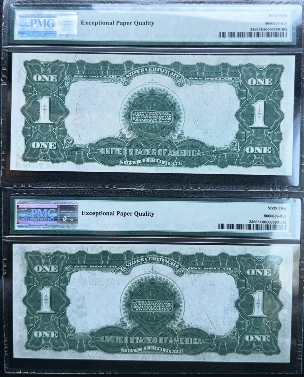 Original back photograph of 1899 $1 Silver Certificate “Black Eagle” Pair