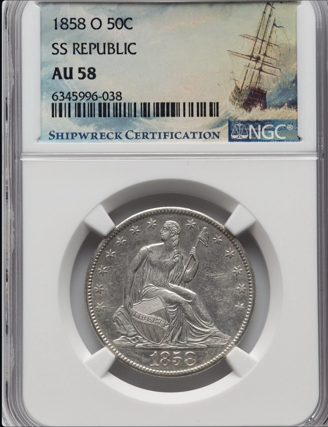 Original photograph of sold 1858-O Liberty Seated Half Dollar