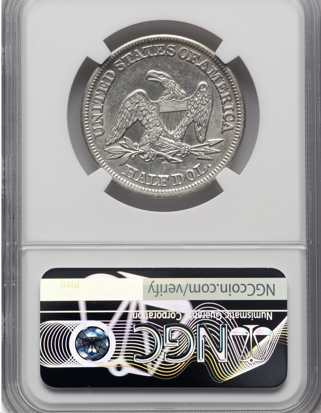 Original reverse photograph of 1858-O Liberty Seated Half Dollar