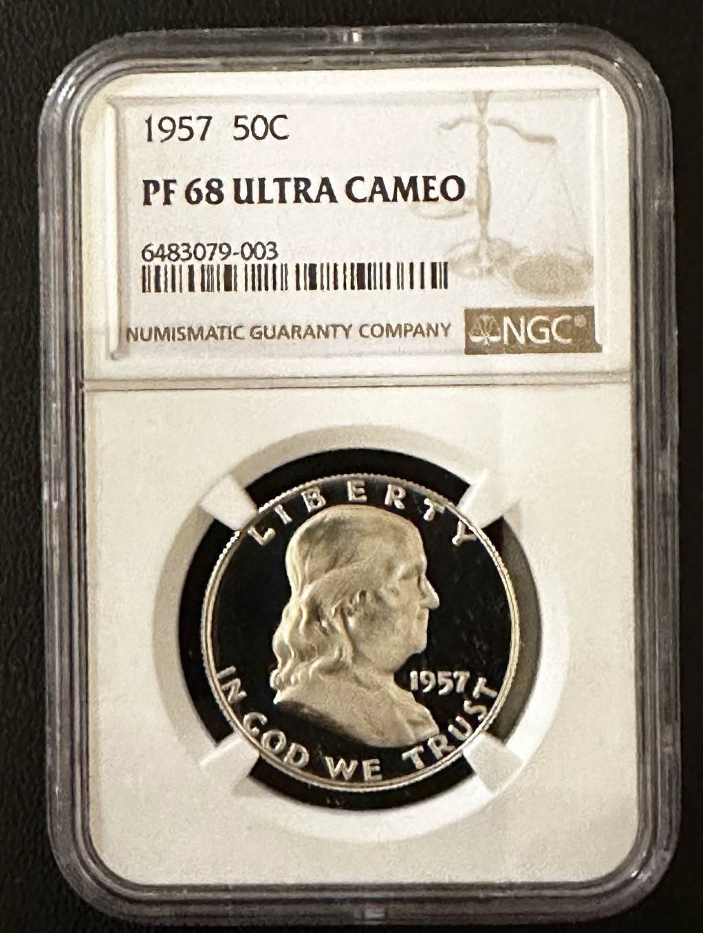 Original photograph of sold 1957 Franklin Half Dollar