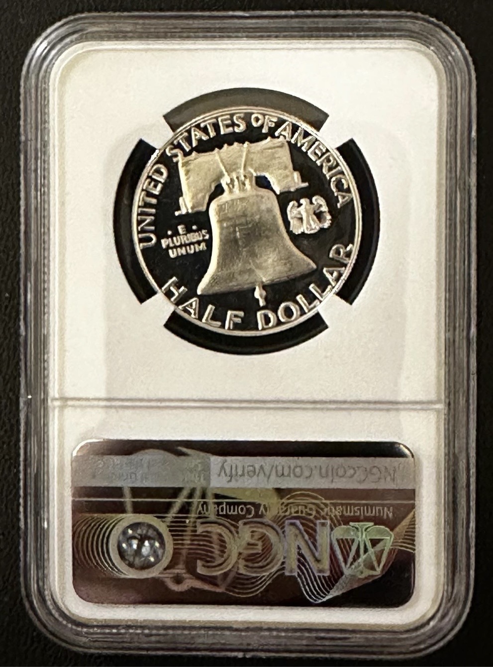 Original reverse photograph of 1957 Franklin Half Dollar