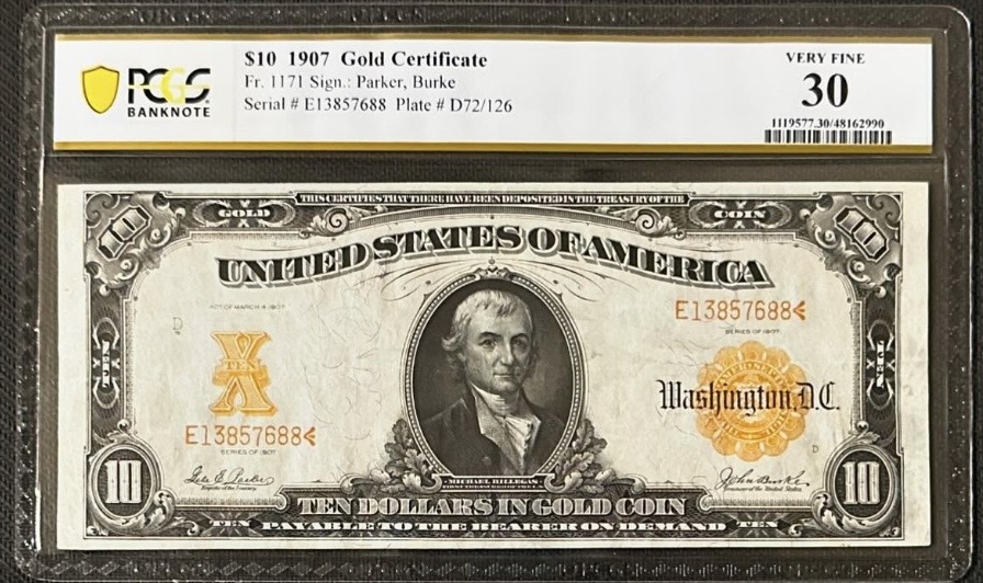 Original photograph of sold 1907 $10 Gold Certificate