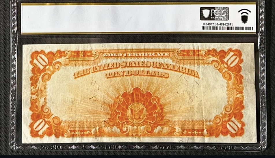 Original back photograph of 1922 $10 Gold Certificate
