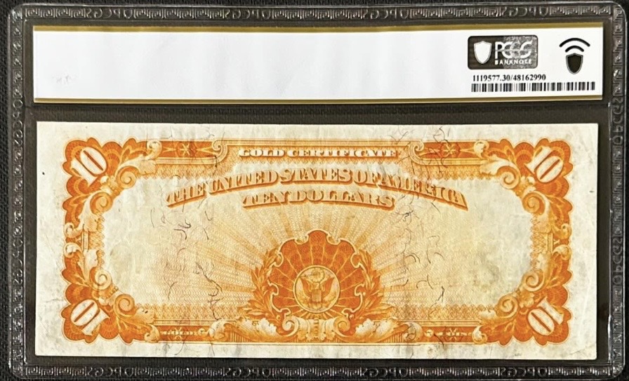 Original back photograph of 1907 $10 Gold Certificate