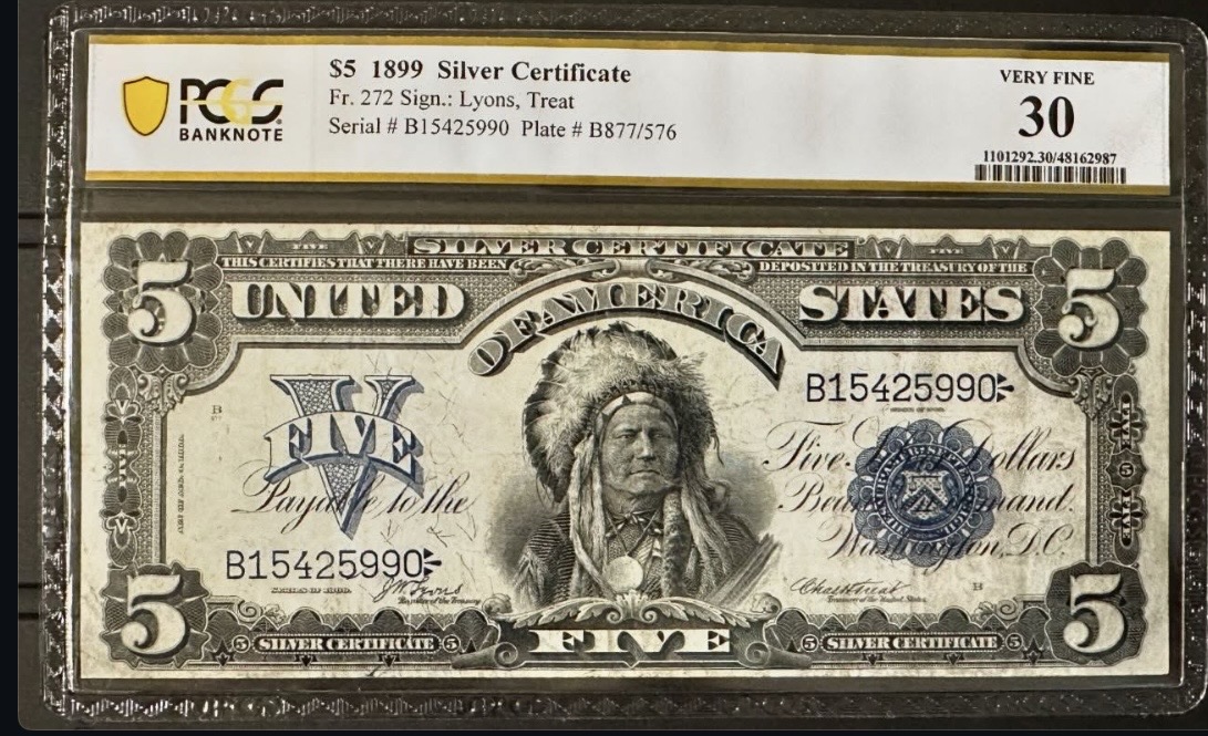 Original photograph of sold 1899 $5 Silver Certificate “Chief”