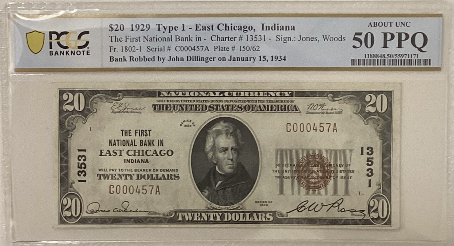 National Bank Note issued by the First National Bank in East Chicago, Indiana
