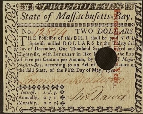 Massachusetts two dollar colonial note MA-279